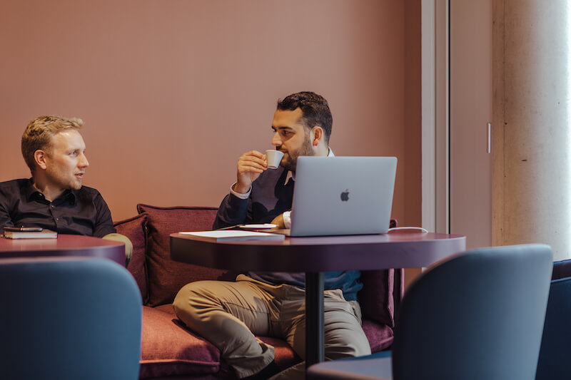 The lounge of La Visione with co-working area, bar and wine bar